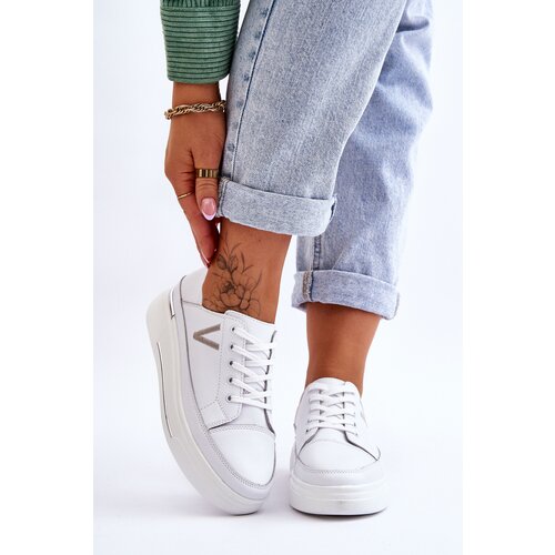 Kesi Women&amp;#039;s leather sports shoes on platform white Saul Slike