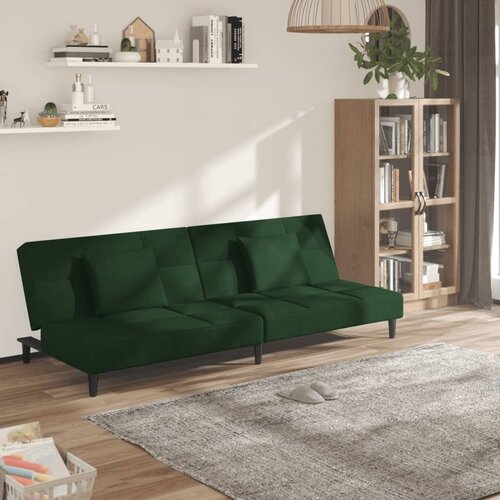  The Living Store Kavč dvosed z ležiščem in dvema blazinama temno zelen žamet - Raztegljiv Kavč, (21450885) Cene