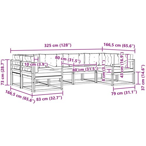  Set vanjskih sofa 6 kom. Bijela i svjetlosiva 325 x 166,5 x 73 cm Slike