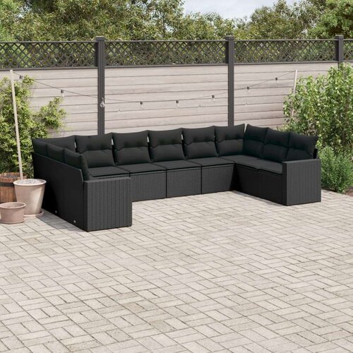 VidaXL 10-dijelni set vrtnih sofa s jastucima crni od poliratana Slike