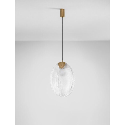 Nova Luce Medeninasta jeklena LED viseča svetilka s steklenim senčilom Shelina &amp;ndash; Slike