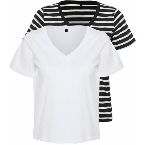 Trendyol Black-White 2-Pack 100% Cotton V-Neck Knitted T-Shirt