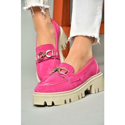 Fox Shoes Fuchsia Suede Thick Soled Women's Shoes Slike