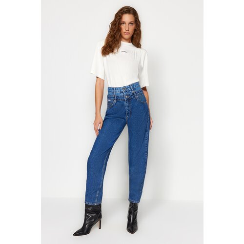 Trendyol X Sagaza Studio Blue Jeans With Double Belt Detail Slike