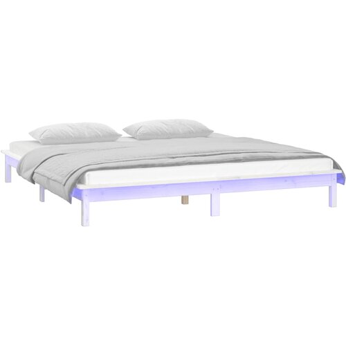  LED okvir kreveta bijeli 150 x 200 cm bračni od masivnog drva Slike