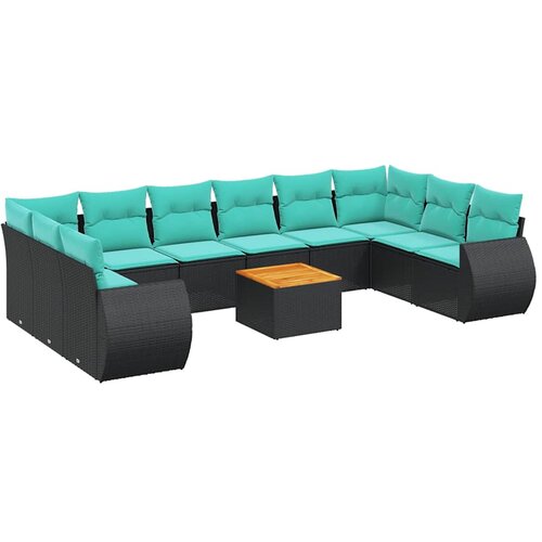 vidaXL 11-dijelni vrtni set s jastucima crni poliratan - Crna 2x kutna + 6x srednja + 2x Sofa + stol 1 Cijene