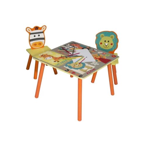 Kinder Home Dječji stol s 2 stolca, komplet od drva za učenje, igru, crtanje, hranjenje - Safari Slike