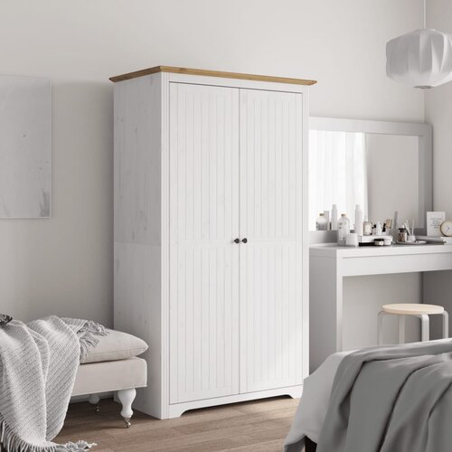 VidaXL Garderobna omara BODO bela rjava 101x52x176,5 cm trdna borovina Slike