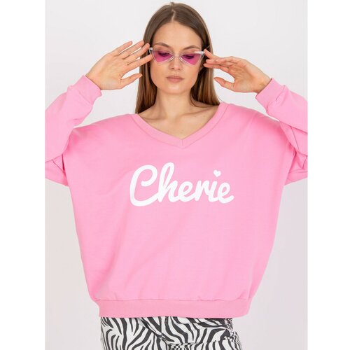 Fashion Hunters Pink and white printed sweatshirt with a loose cut Slike