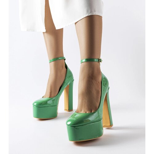 Gemre Green patent high block heel pumps Colle Cene