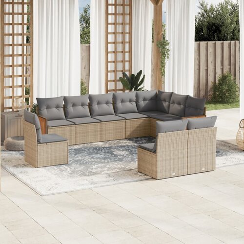 VidaXL 10-dijelni set vrtnih sofa s jastucima bež od poliratana Slike