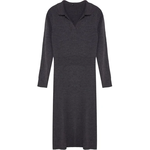 Trendyol Curve Anthracite Polo Neck Ribbed Knitwear Dress