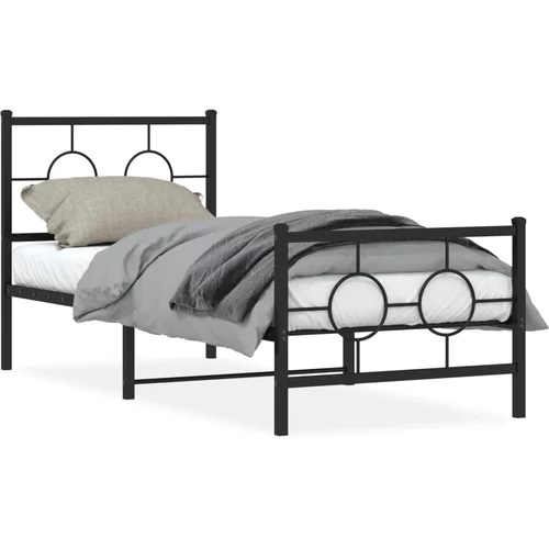 Metalni okvir kreveta uzglavlje i podnožje crni 80x200 cm