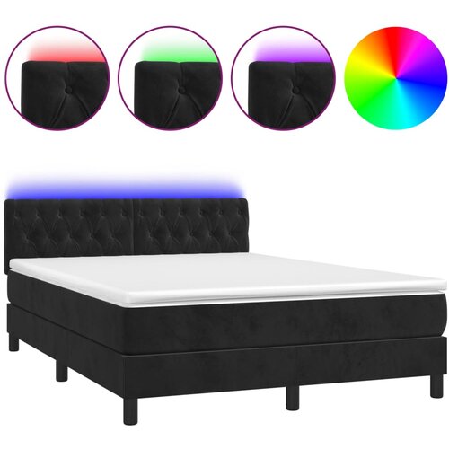 Maison Chic Box spring postelja - Vzmetna postelja z vzmetnico LED črna 140x200 cm žamet SL22087, (21891488) Cene
