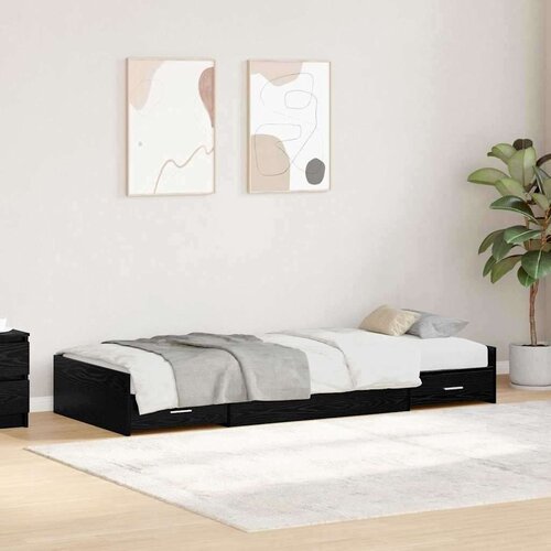 vidaXL s uzglavljem s ladicama crni hrast 90 x 200 cm konstruirano drvo Cene