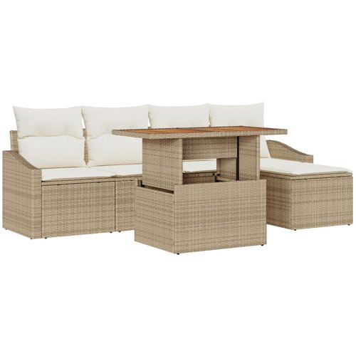 vidaXL 6-delna vrtna sofa garnitura s blazinami Bež poli ratan, (22093020) Cene