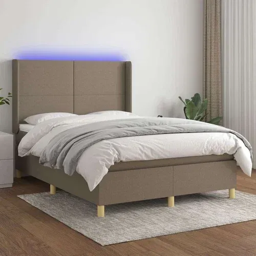  box spring s madracem LED smeđesivi 140x190 cm tkanina