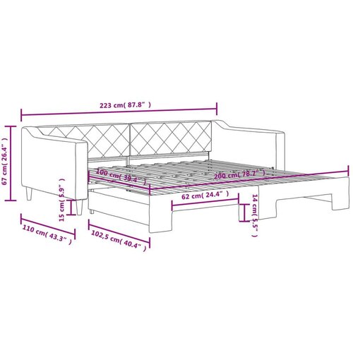  Dnevni krevet na razvlačenje smeđesivi 100 x 200 cm od tkanine Slike