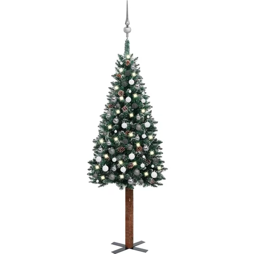 vidaXL usko božićno drvce s LED svjetlima i kuglicama zeleno 210 cm