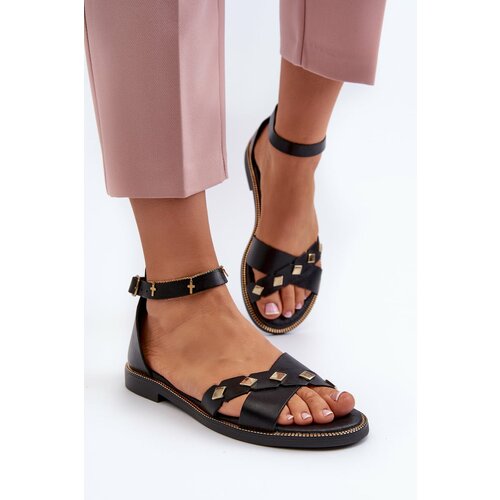 Kesi Zazoo Women's flat leather sandals, black Cene