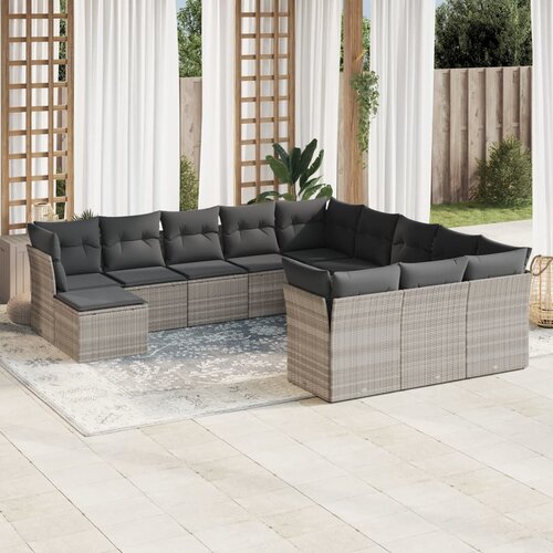 vidaXL 12-dijelni set vrtnih sofa poliratan s jastucima svijetlosivi Cijene