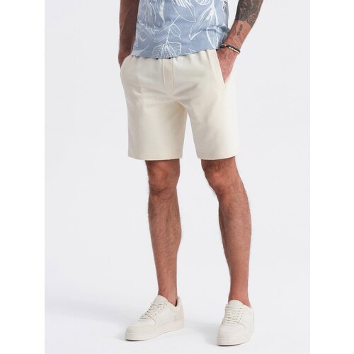 Ombre Men&amp;#039;s knitted shorts with drawstring and pockets - cream Slike