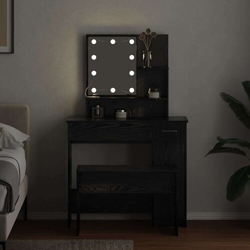  LED Set Toaletnog Stola 2 pcs Crni hrast Konstruirano drvo Slike