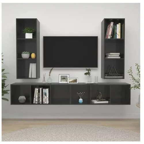  Stenska TV omarica 4 kosi visok sijaj sive barve iverna plošča