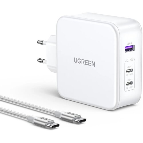 Ugreen Nexode USB-A+2*USB-C 140W GaN Fast Charger+USB-C Cable wht Slike