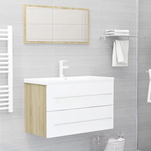 vidaXL 2-delni komplet kopalniškega pohištva bel in sonoma hrast, (20909110)