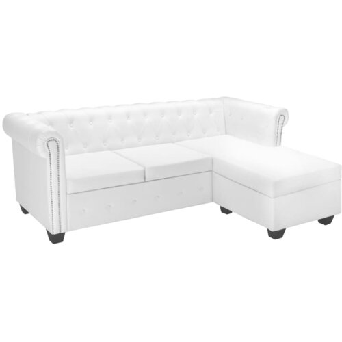 vidaXL Chesterfield kavč L oblike umetno usnje bele barve Cene