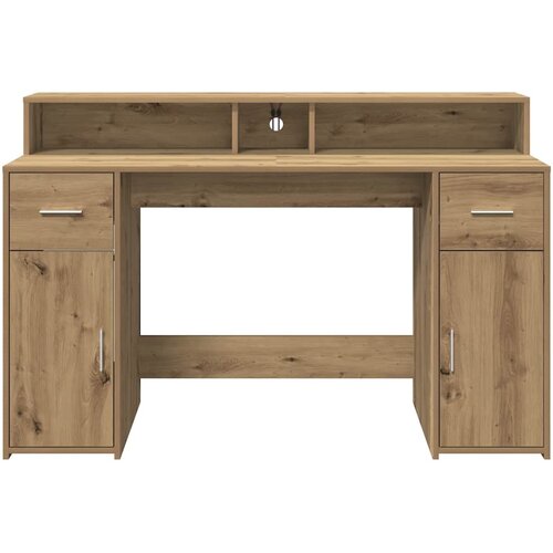  Radni stol s LED svjetlima boja hrasta 140x55x91 cm drveni Slike
