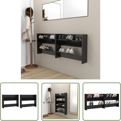 The Living Store Stenska omarica za čevlje 2 kosa visok sijaj črna 80x18x60 cm - Stenska Omarica Za Čevlje, (21744480) Cene