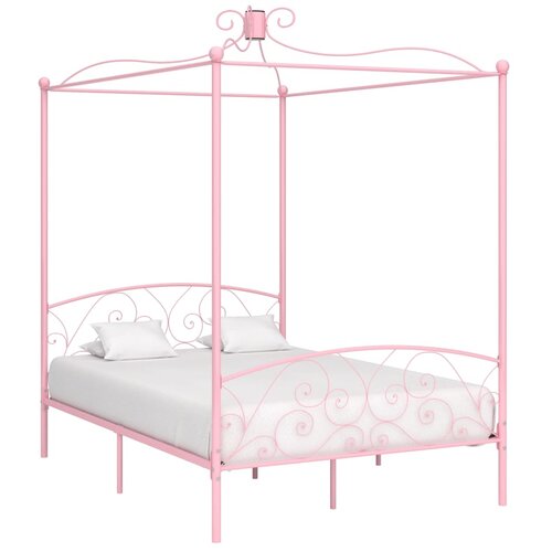 VidaXL okvir za krevet s nadstre&amp;scaron;nicom ružičasti metalni 140 x 200 cm Slike