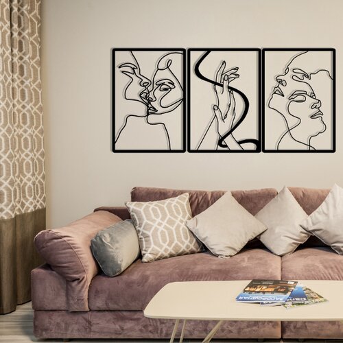 Wallity Metalna zidna dekoracija s uzorkom lica 109x50 cm crna Slike
