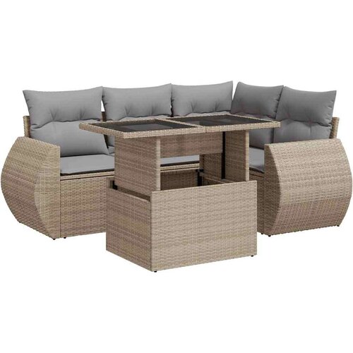 VidaXL 5-dijelni vrtni set sofa s jastucima bež od poliratana Slike