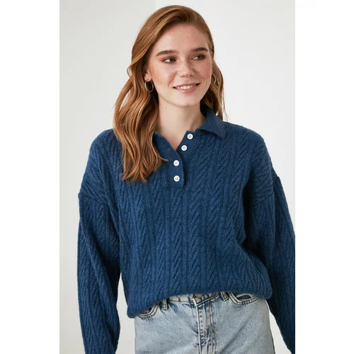 Trendyol Indigo Polo Collar Knitwear Sweater