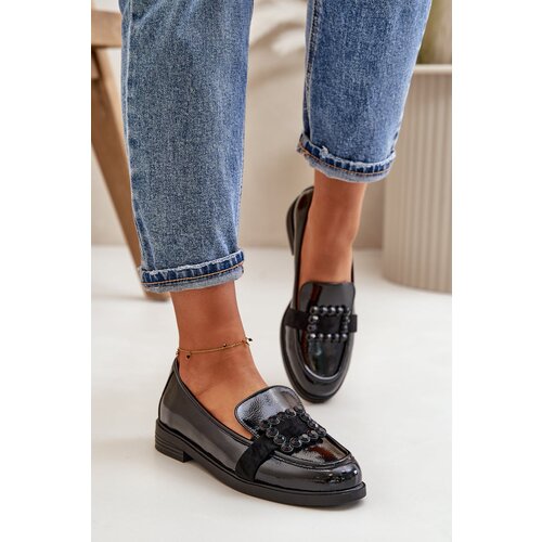 Kesi Patent Leather Women&amp;#039;s Loafers with Decoration Black Vinceza Slike