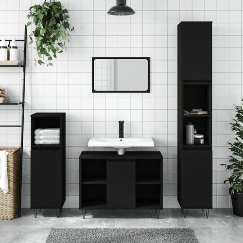 vidaXL Kupaonski ormarić crni 30x30x100 cm konstruirano drvo Cijene