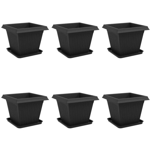 VidaXL Saksije za biljke 6 pcs Crna 38 x 38 x 30 cm Plastika - Crna 33 x 33 x 26 cm 6 Slike