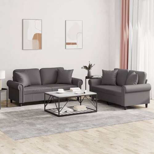  2-dijelni set sofa s jastucima sivi od umjetne kože Cijene