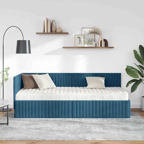  Kutni krevetni okvir s madracem s uzglavljem 2 pcs Plava Bar&amp;scaron;un Slike