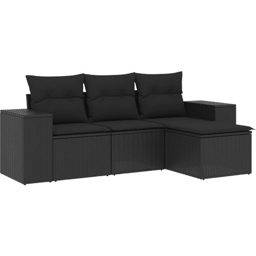 Maison Chic Seti vrtnega pohi&amp;scaron;tva - Vrtna garnitura - Vrtni pohi&amp;scaron;tvo set 4-delna z blazinami črna poli ratan, (21817077) Slike