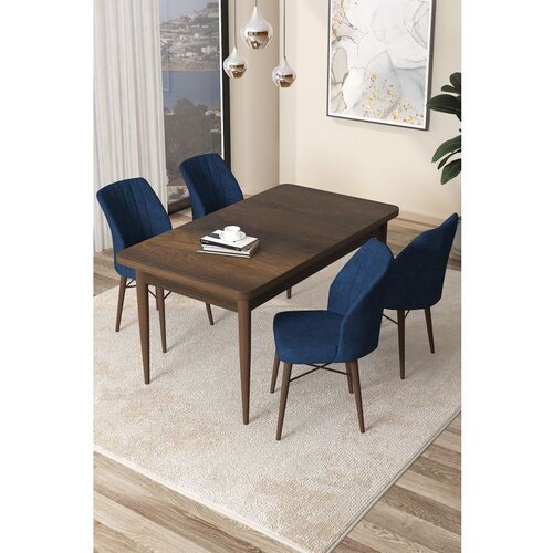 Hanah home Arp - Baroque, Navy Blue BaroqueNavy Blue Dining Table & Chairs Set (5 Pieces) Cene