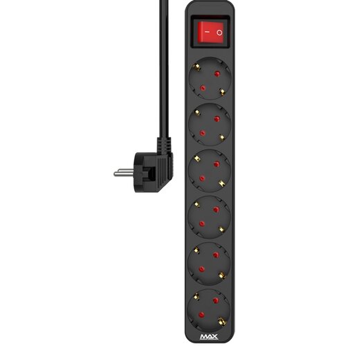  Produžni kabl sa prenaponskom zaštitom/ prekidač/indikator 6 utičnice 3m Max MPS-306SOPB-3M Crni Cene