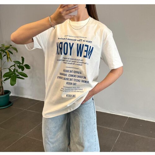Laluvia White Blue New York Printed T-shirt Cene