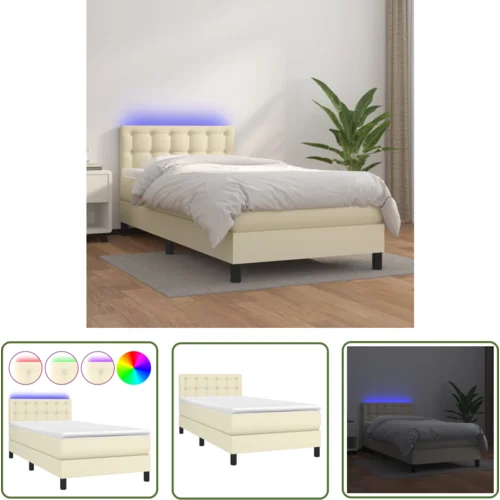 The Living Store Box spring postelja z vzmetnico LED krem 100x200cm umetno usnje - Box Spring Postelja, (21737253)