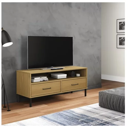  TV omarica s kovinskimi nogami rjava trdna borovina OSLO