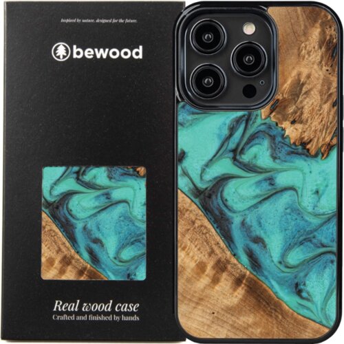 Bewood UNIKATNI OVITEK IZ LES IN SMOLE ZA IPHONE 15 PRO OVITEK TURKIZNA IN ČRNA, (21833420) Cene