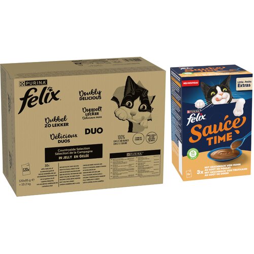  120x 85g Jumbo pak. Felix + 24x 40g Sauce Time okus piletine i puretine gratis! - &amp;bdquo;So gut wie es aussieht&amp;rdquo; žele: Dvostruko slasno (govedina i perad, puretina i jetra, piletina i bubreg, pačetina i janjetina) Slike
